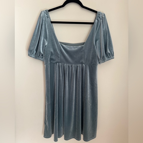 Vylette Slate Blue Velvet Babydoll Mini Dress Size XL Romantic Cottagecore Y2K - Picture 2 of 6